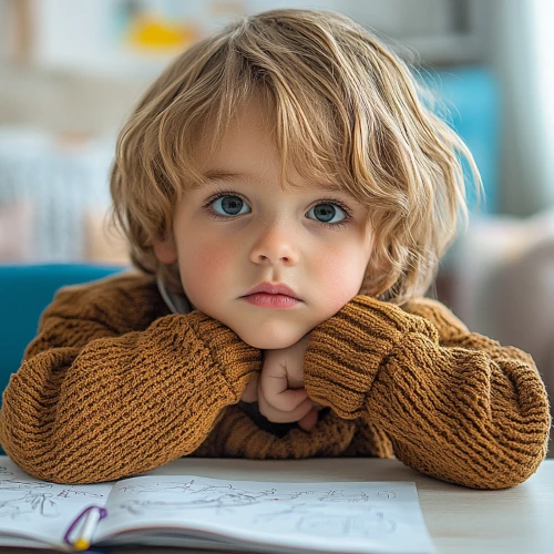 Мальчик за столом на онлайн-занятии по подготовке к школе — учится читать по книге